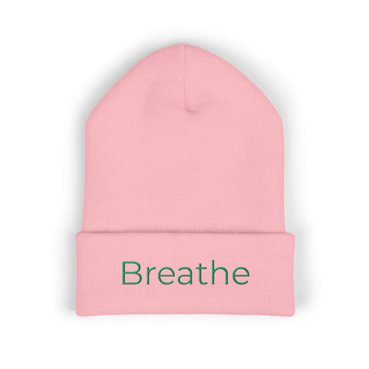 Breathe embroidered beanie | cuffed knit hat, minimalist text
