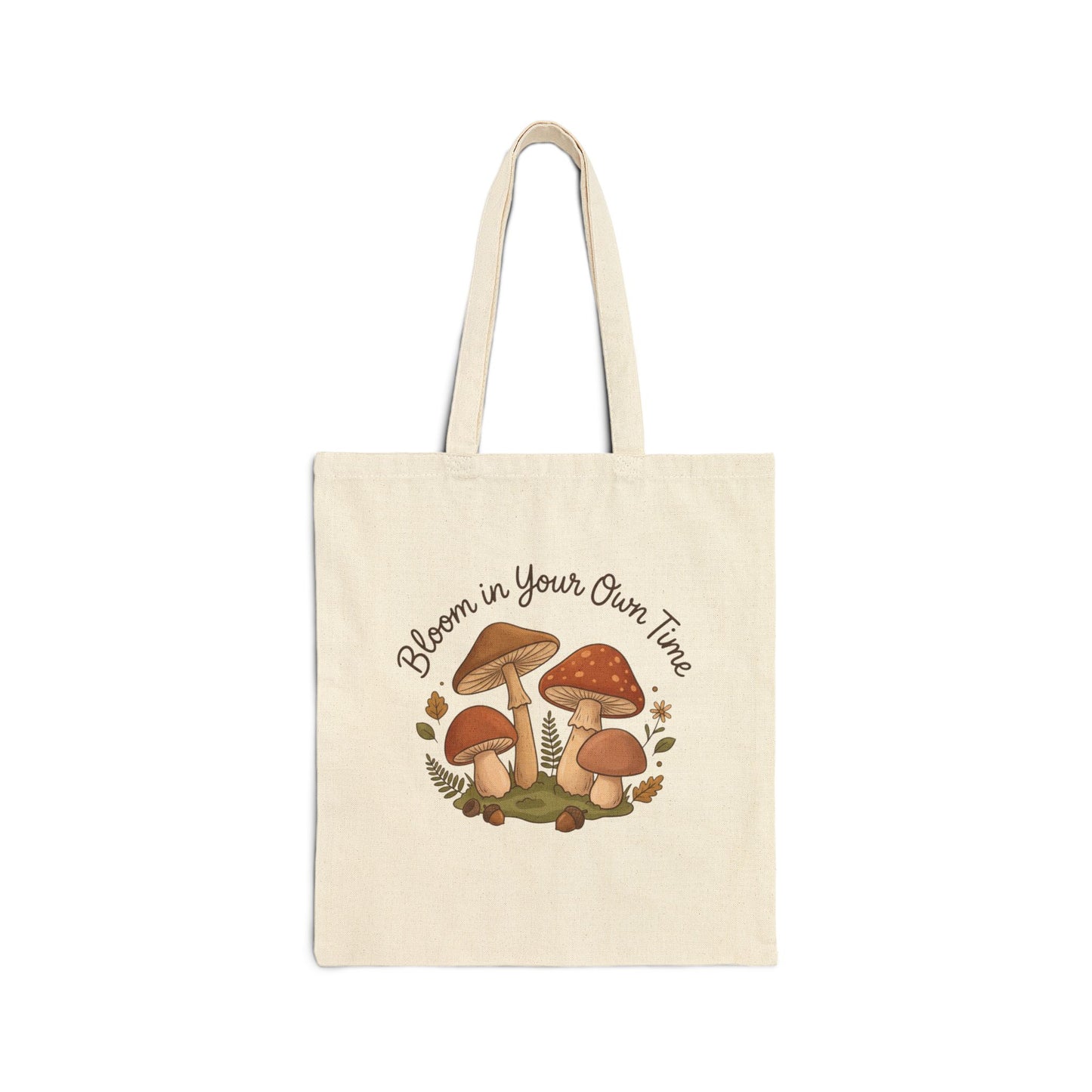 Bloom In Your Own Time Mushroom Cotton Canvas Tote Bag Forest Calm