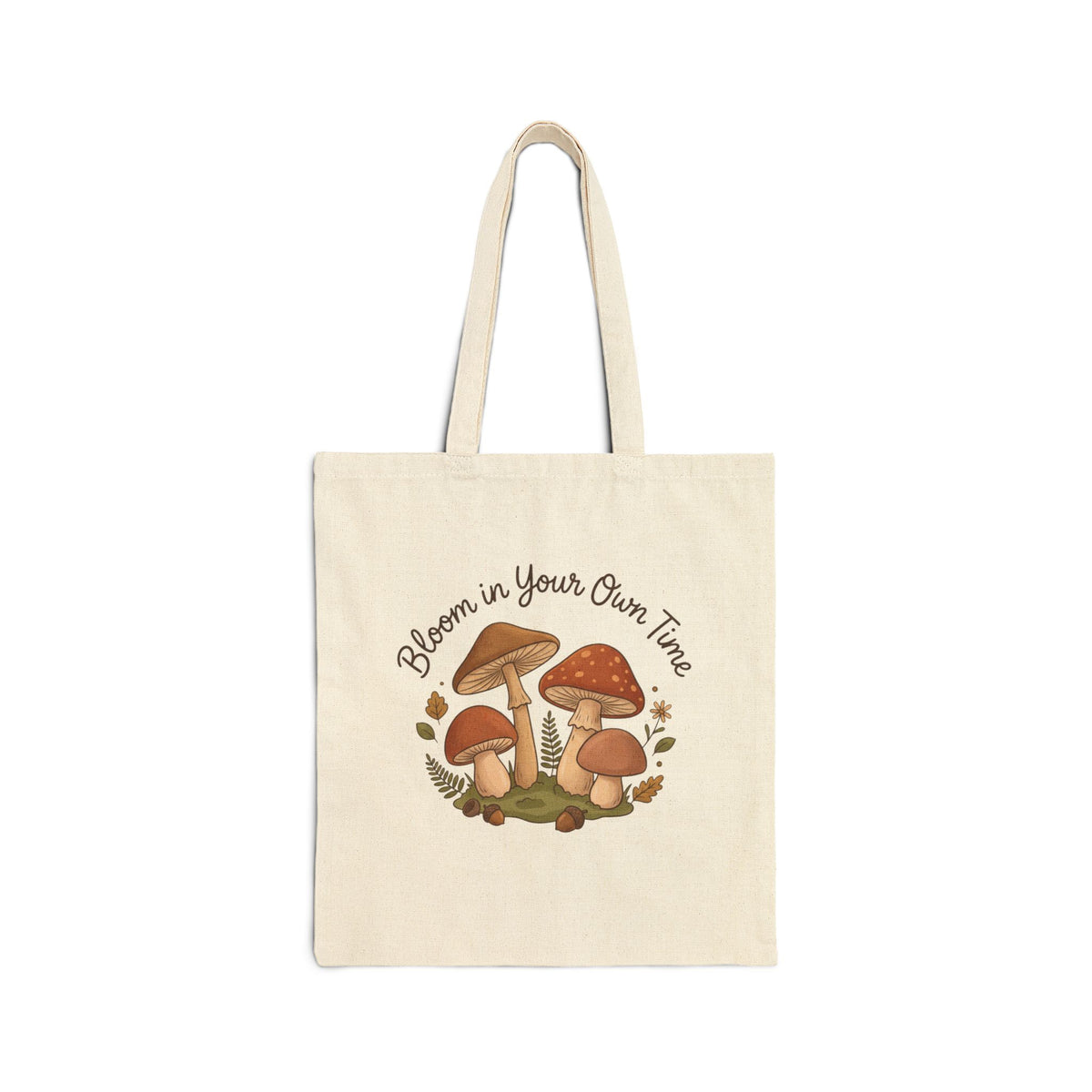 Bloom In Your Own Time Mushroom Cotton Canvas Tote Bag Forest Calm