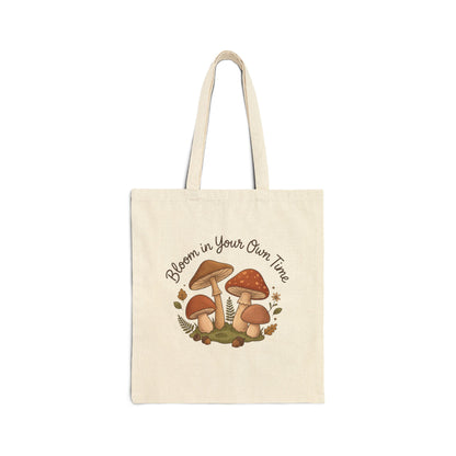 Bloom In Your Own Time Mushroom Cotton Canvas Tote Bag Forest Calm