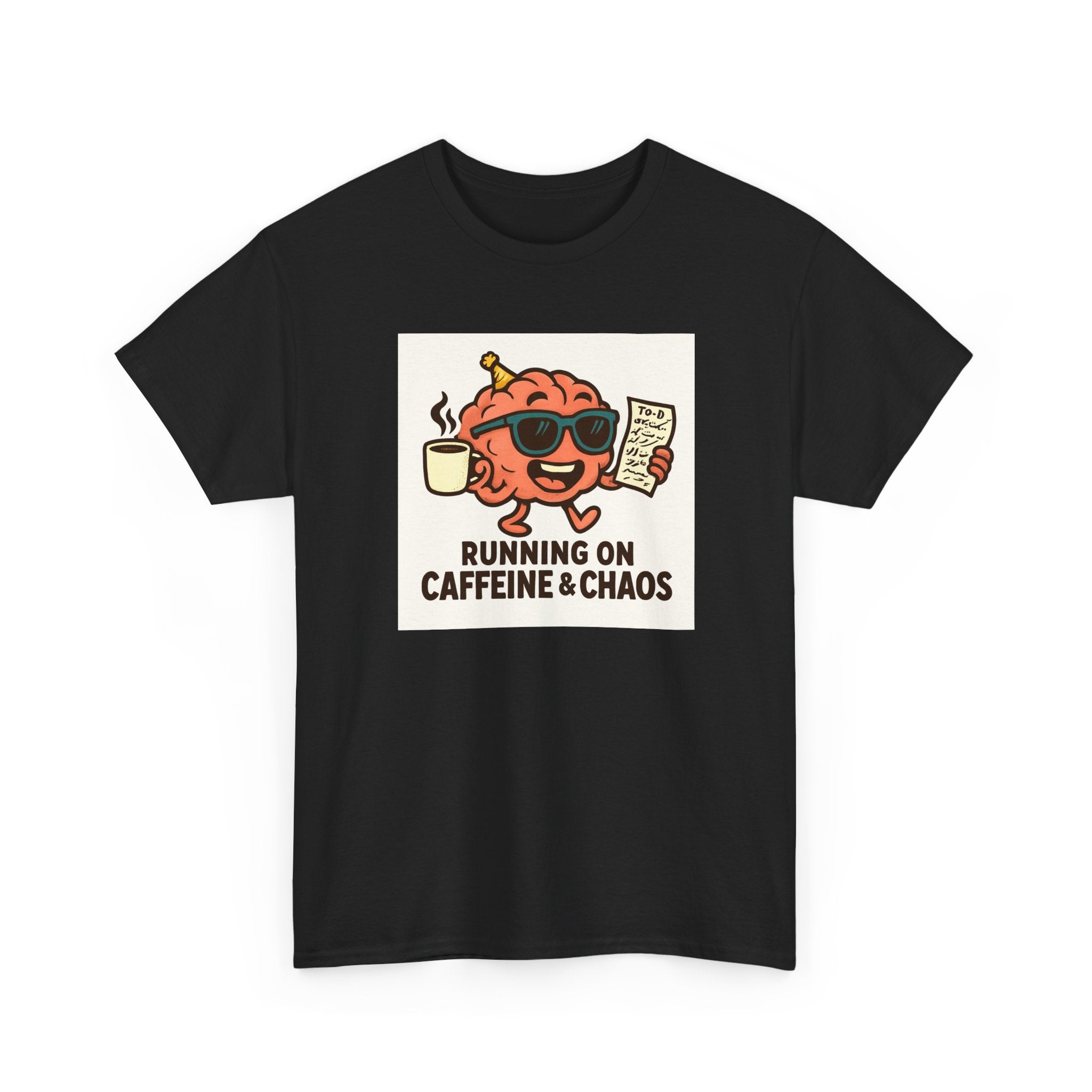 Funny Coffee Lover Tee - Running on Caffeine & Chaos, Humor T-Shirt, Gift for Coffee Addicts, Quirky Graphic Tee, Unisex Casual Wear