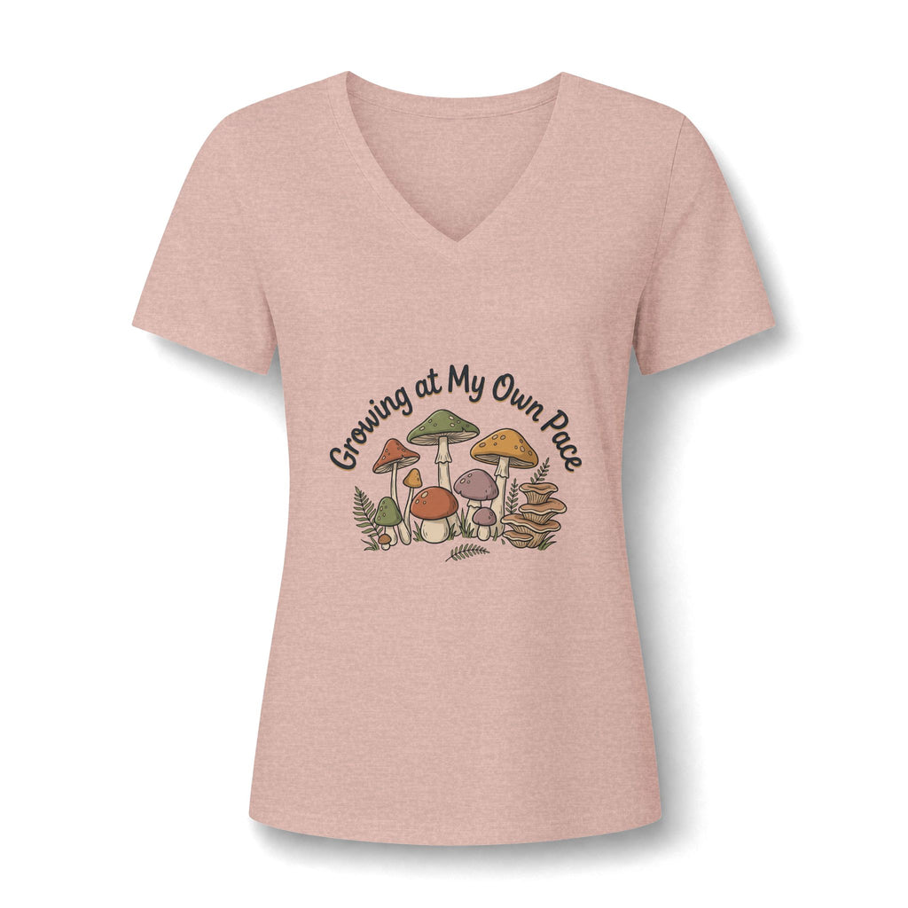 Growing At My Own Pace V Neck Tee Women's Mushroom Graphic Tee