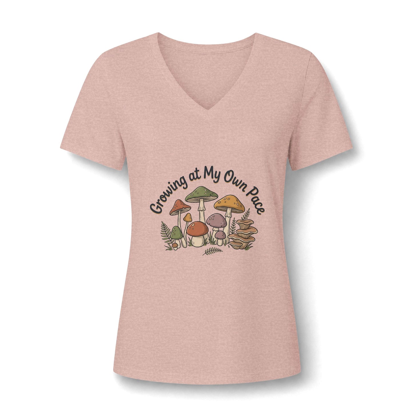 Growing At My Own Pace V Neck Tee Women's Mushroom Graphic Tee