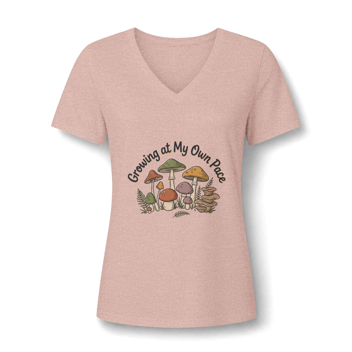 Growing At My Own Pace V Neck Tee Women's Mushroom Graphic Tee