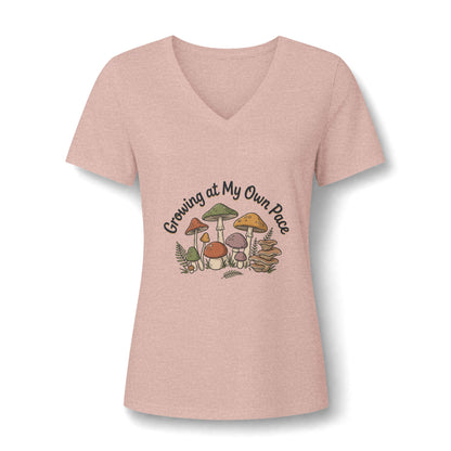 Growing At My Own Pace V Neck Tee Women's Mushroom Graphic Tee