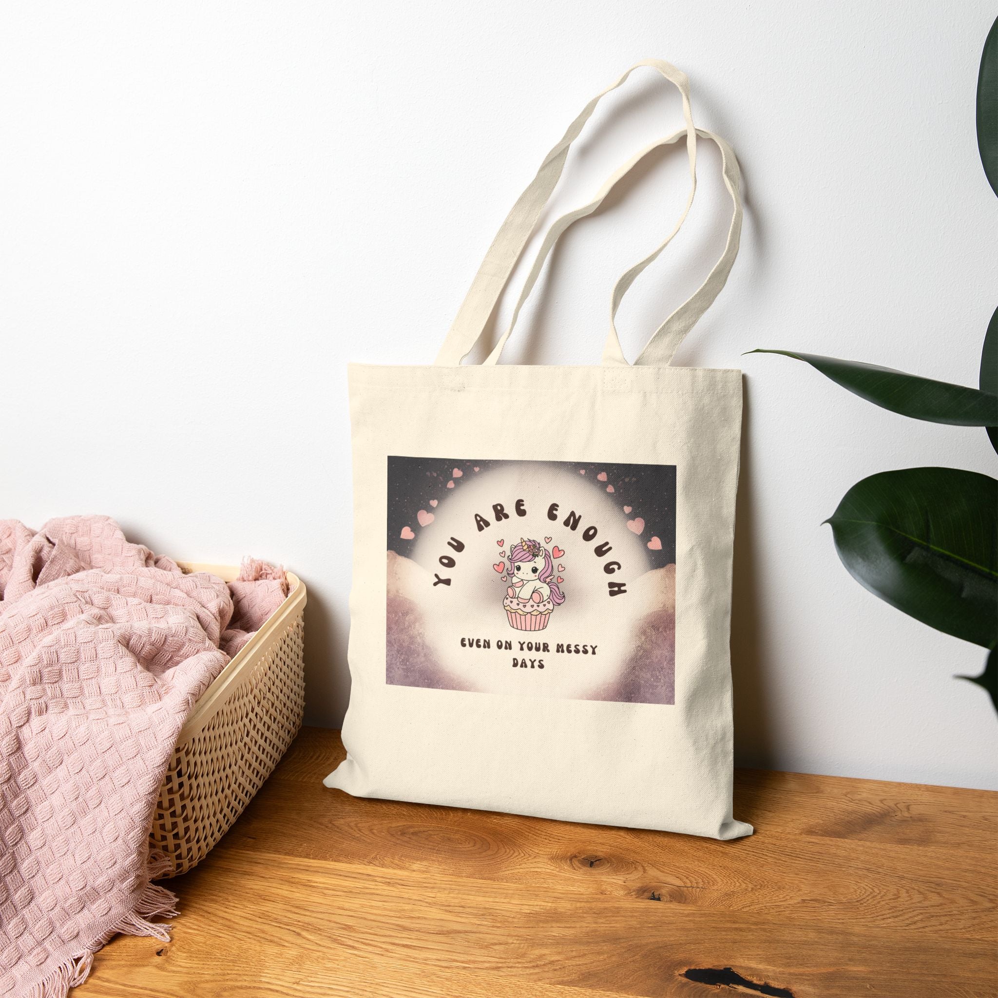 You Are Enough Unicorn Canvas Tote Bag — Inspirational Everyday Grocery Tote