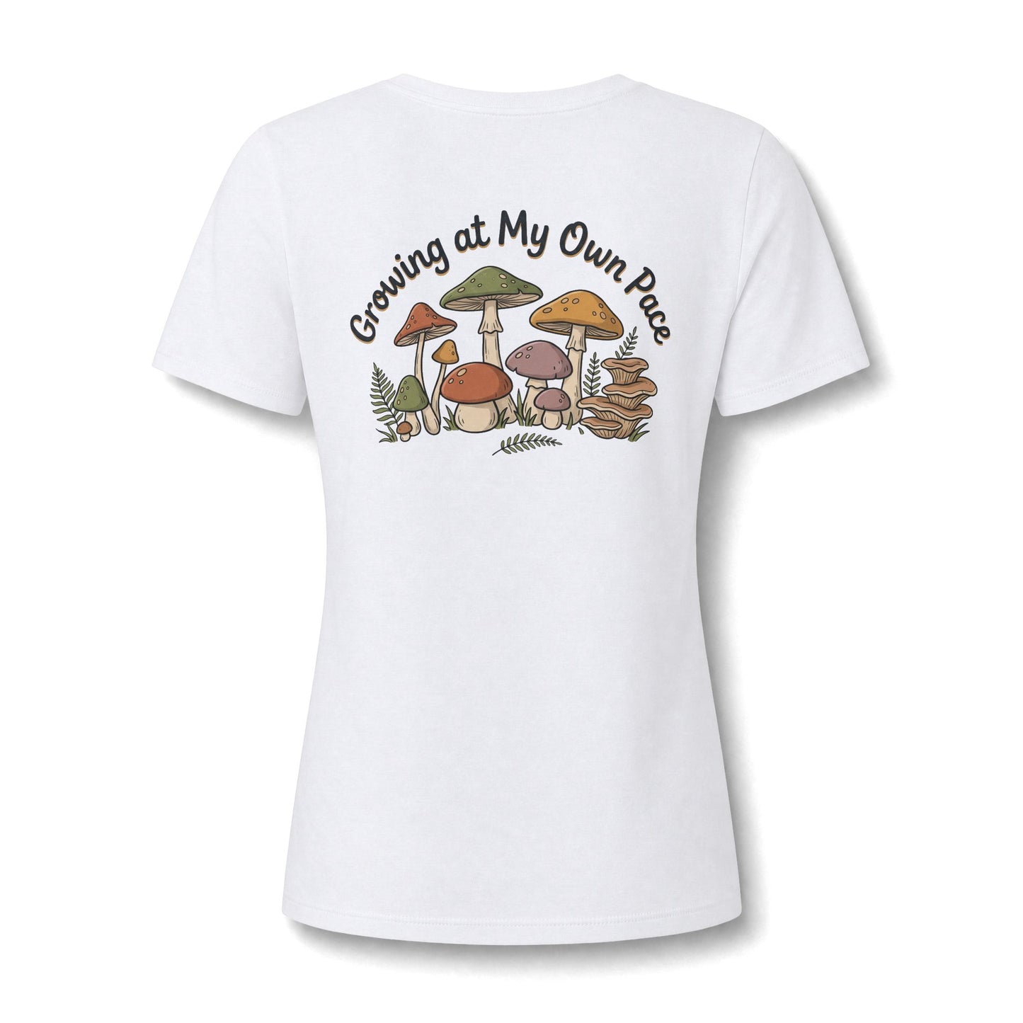 Womens Relaxed V Neck Mushroom Tee Growing At My Own Pace