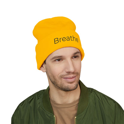 Breathe embroidered beanie | cuffed knit hat, minimalist text