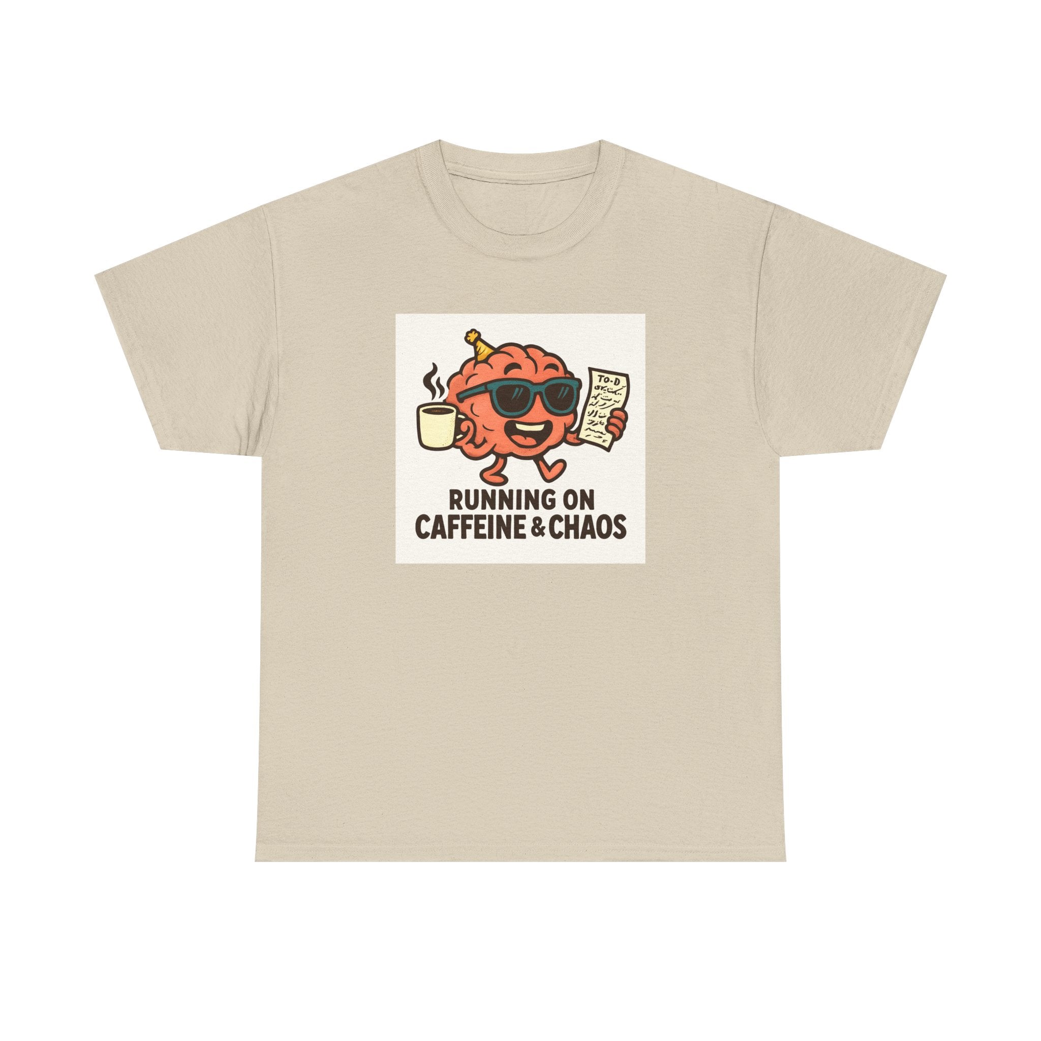 Funny Coffee Lover Tee - Running on Caffeine & Chaos, Humor T-Shirt, Gift for Coffee Addicts, Quirky Graphic Tee, Unisex Casual Wear