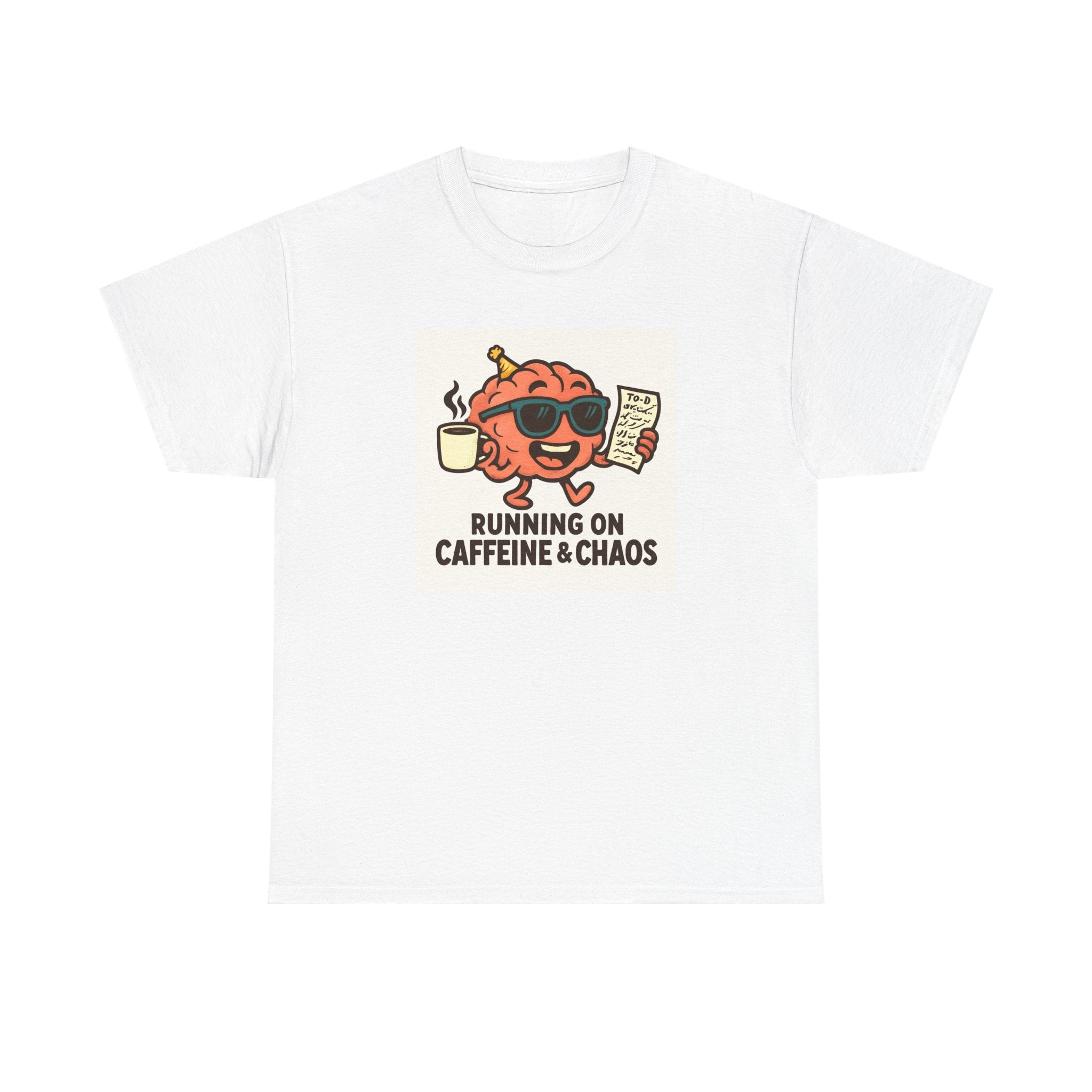 Funny Coffee Lover Tee - Running on Caffeine & Chaos, Humor T-Shirt, Gift for Coffee Addicts, Quirky Graphic Tee, Unisex Casual Wear