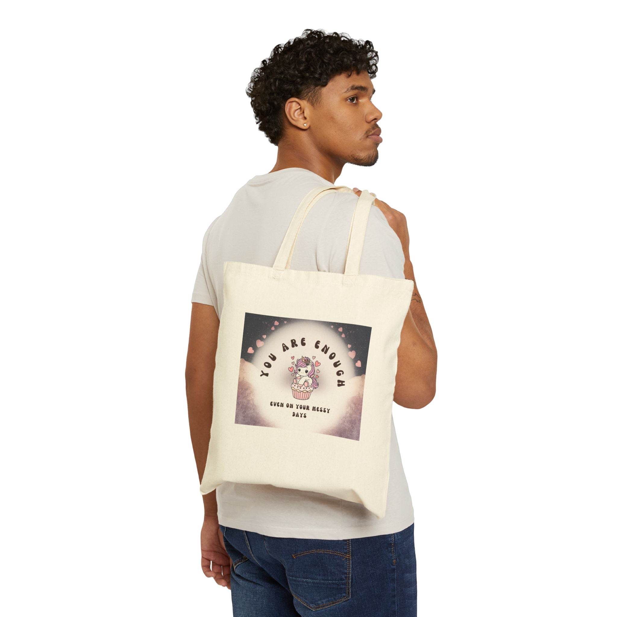 You Are Enough Unicorn Canvas Tote Bag — Inspirational Everyday Grocery Tote