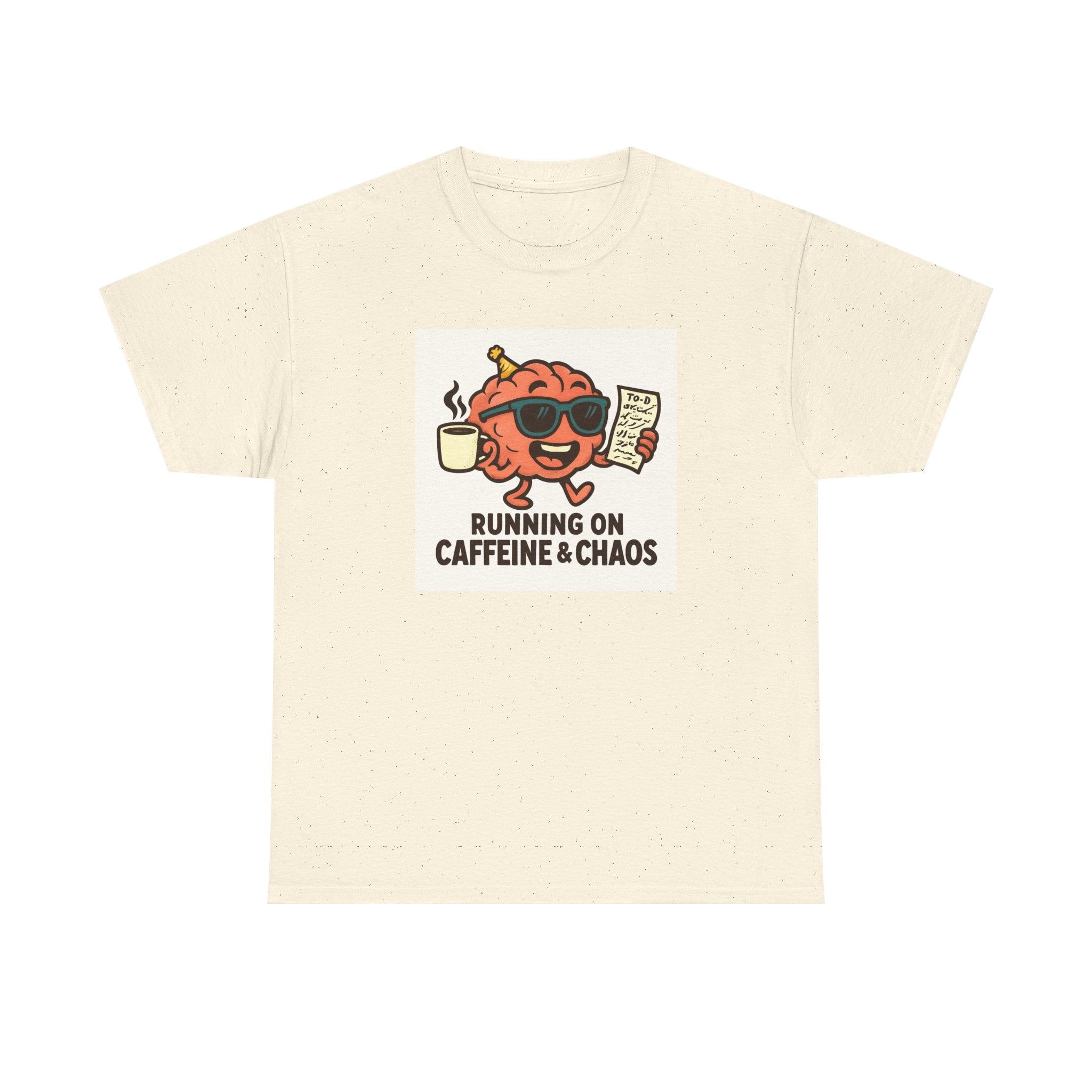 Funny Coffee Lover Tee - Running on Caffeine & Chaos, Humor T-Shirt, Gift for Coffee Addicts, Quirky Graphic Tee, Unisex Casual Wear