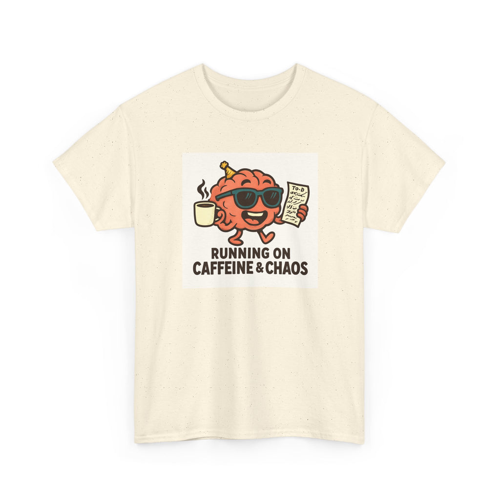 Funny Coffee Lover Tee - Running on Caffeine & Chaos, Humor T-Shirt, Gift for Coffee Addicts, Quirky Graphic Tee, Unisex Casual Wear