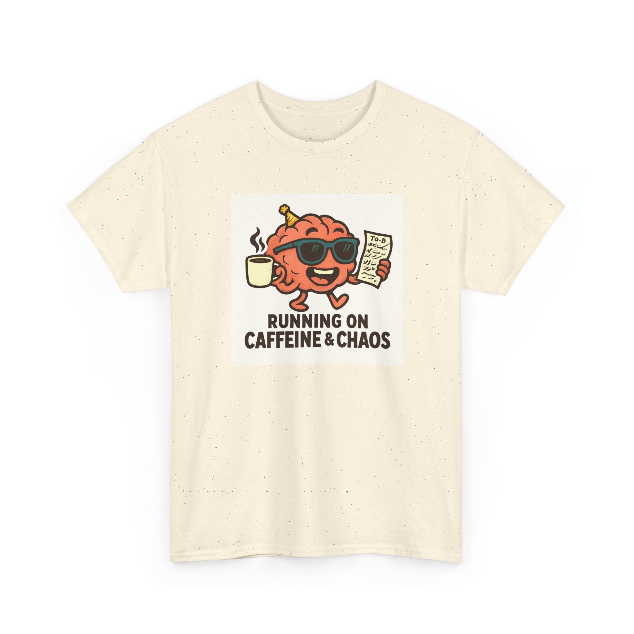 Funny Coffee Lover Tee - Running on Caffeine & Chaos, Humor T-Shirt, Gift for Coffee Addicts, Quirky Graphic Tee, Unisex Casual Wear
