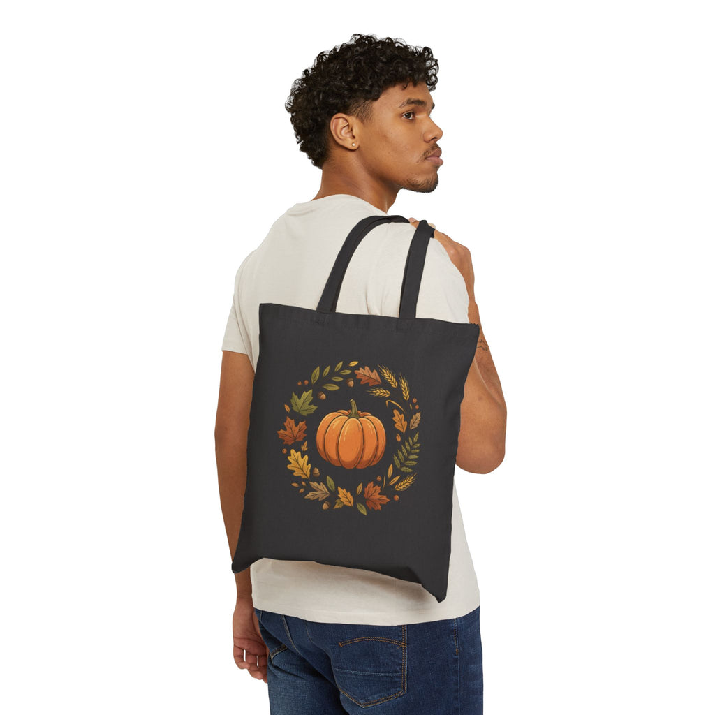 Autumn Pumpkin Wreath Cotton Canvas Tote Bag Hand Drawn Fall Market Tote