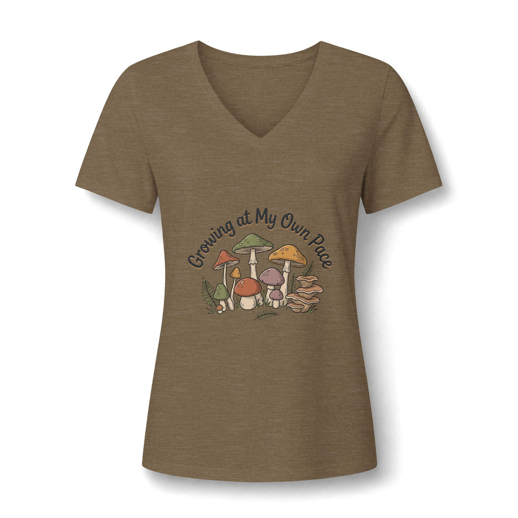 Growing At My Own Pace V Neck Tee Women's Mushroom Graphic Tee