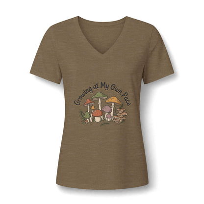 Growing At My Own Pace V Neck Tee Women's Mushroom Graphic Tee