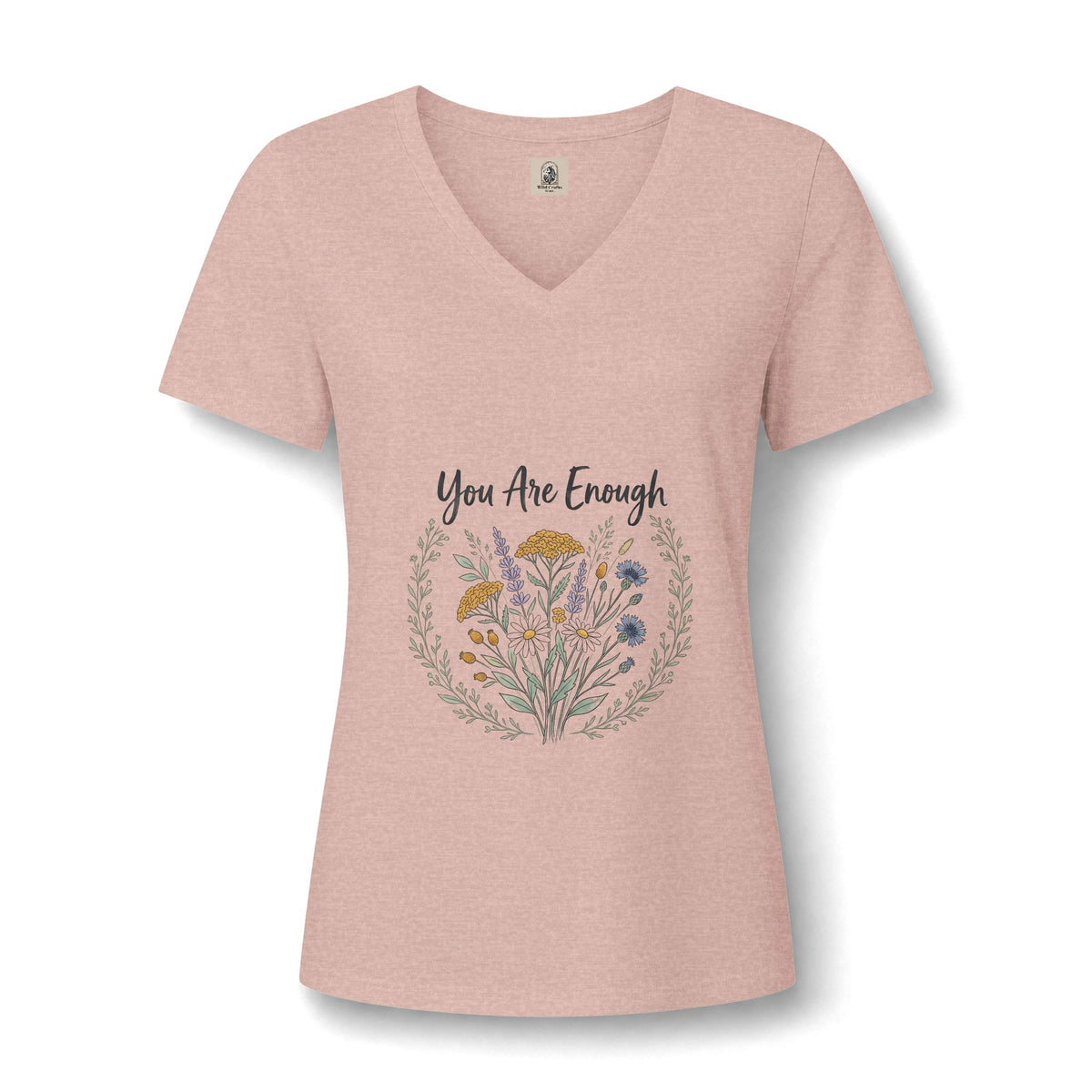 You Are Enough Floral V Neck Tee Womens Lightweight Summer Top