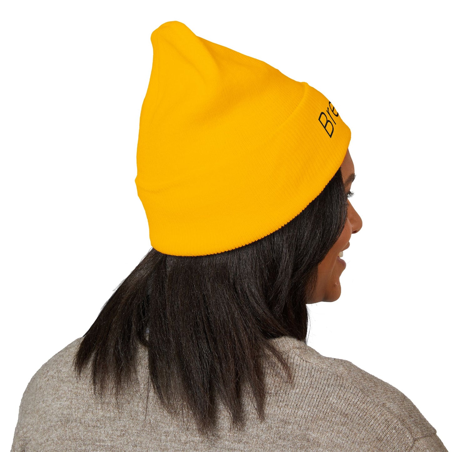 Breathe embroidered beanie | cuffed knit hat, minimalist text
