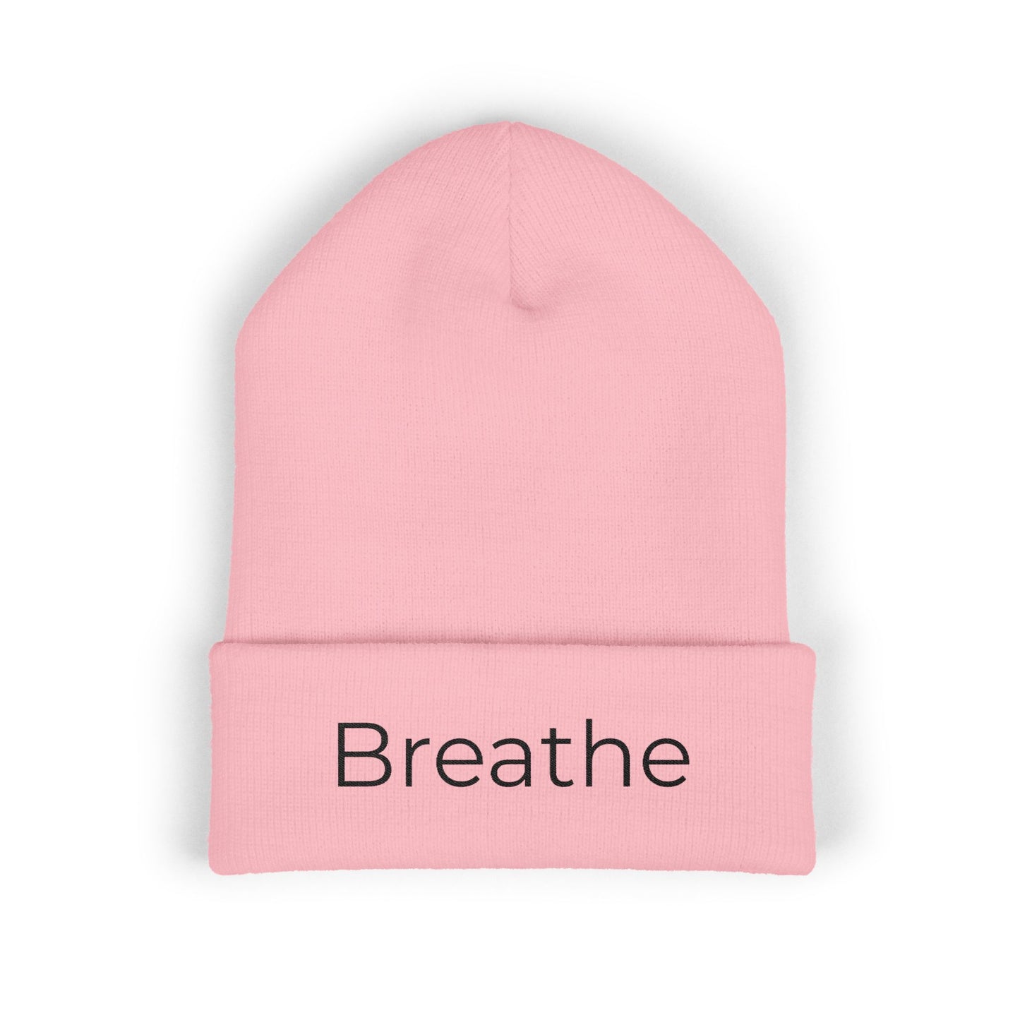 Breathe embroidered beanie | cuffed knit hat, minimalist text