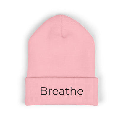 Breathe embroidered beanie | cuffed knit hat, minimalist text