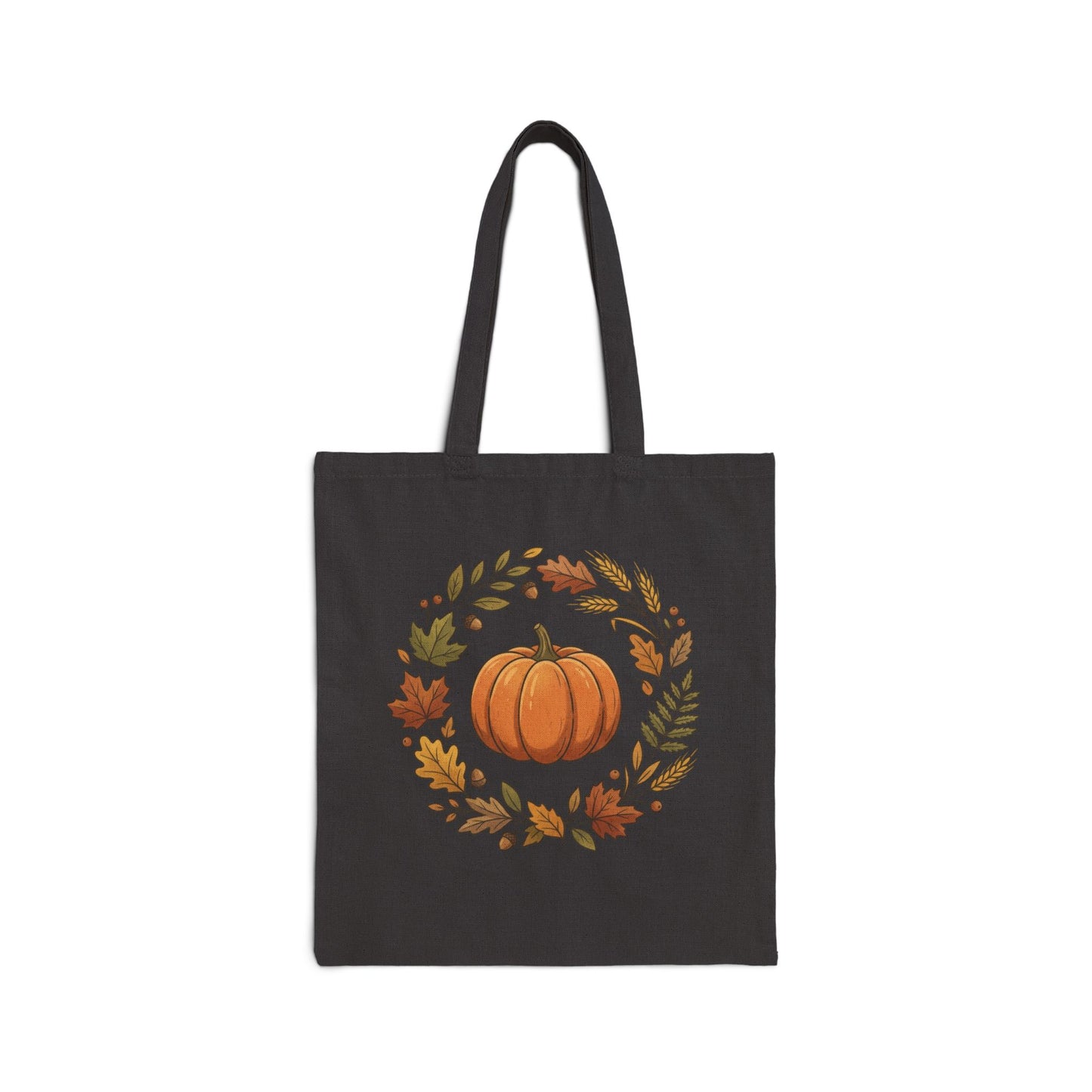 Autumn Pumpkin Wreath Cotton Canvas Tote Bag Hand Drawn Fall Market Tote