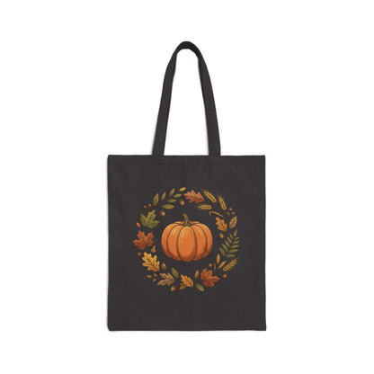 Autumn Pumpkin Wreath Cotton Canvas Tote Bag Hand Drawn Fall Market Tote