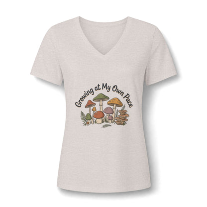 Growing At My Own Pace V Neck Tee Women's Mushroom Graphic Tee