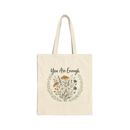 You Are Enough Floral Canvas Tote Bag Eco Friendly Market Bag