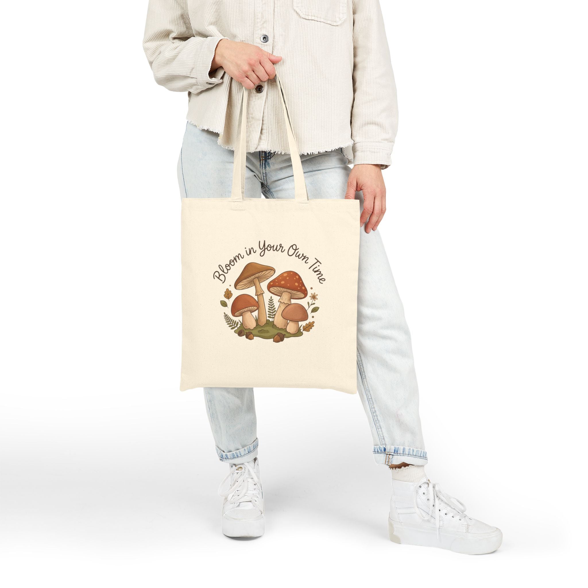 Bloom In Your Own Time Mushroom Cotton Canvas Tote Bag Forest Calm