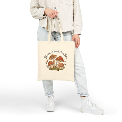Bloom In Your Own Time Mushroom Cotton Canvas Tote Bag Forest Calm