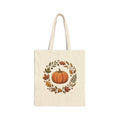 Autumn Pumpkin Wreath Cotton Canvas Tote Bag Hand Drawn Fall Market Tote