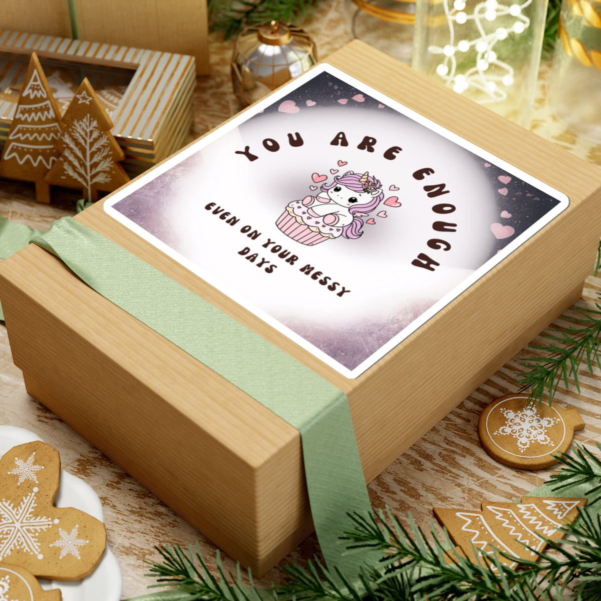 You Are Enough Unicorn Sticker — Cute Self-Love Kiss-Cut Sticker (“Even On Your Messy Days”)
