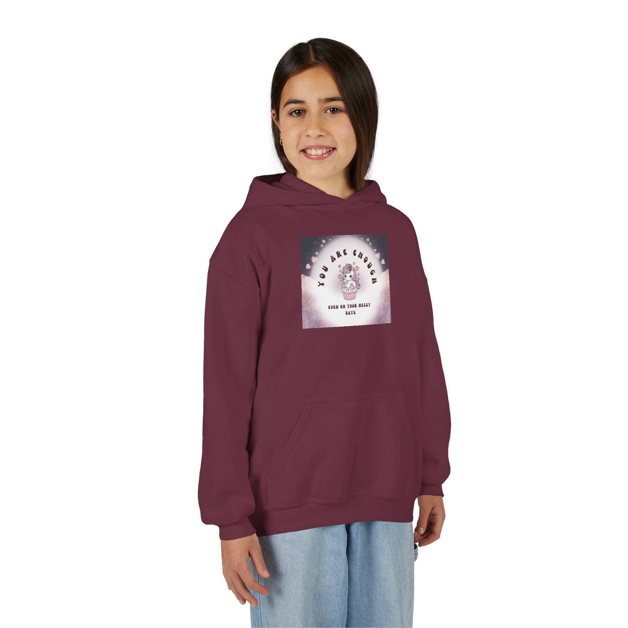 Youth Hoodie — "You Are Enough" Unicorn Comfort Sweatshirt for Kids