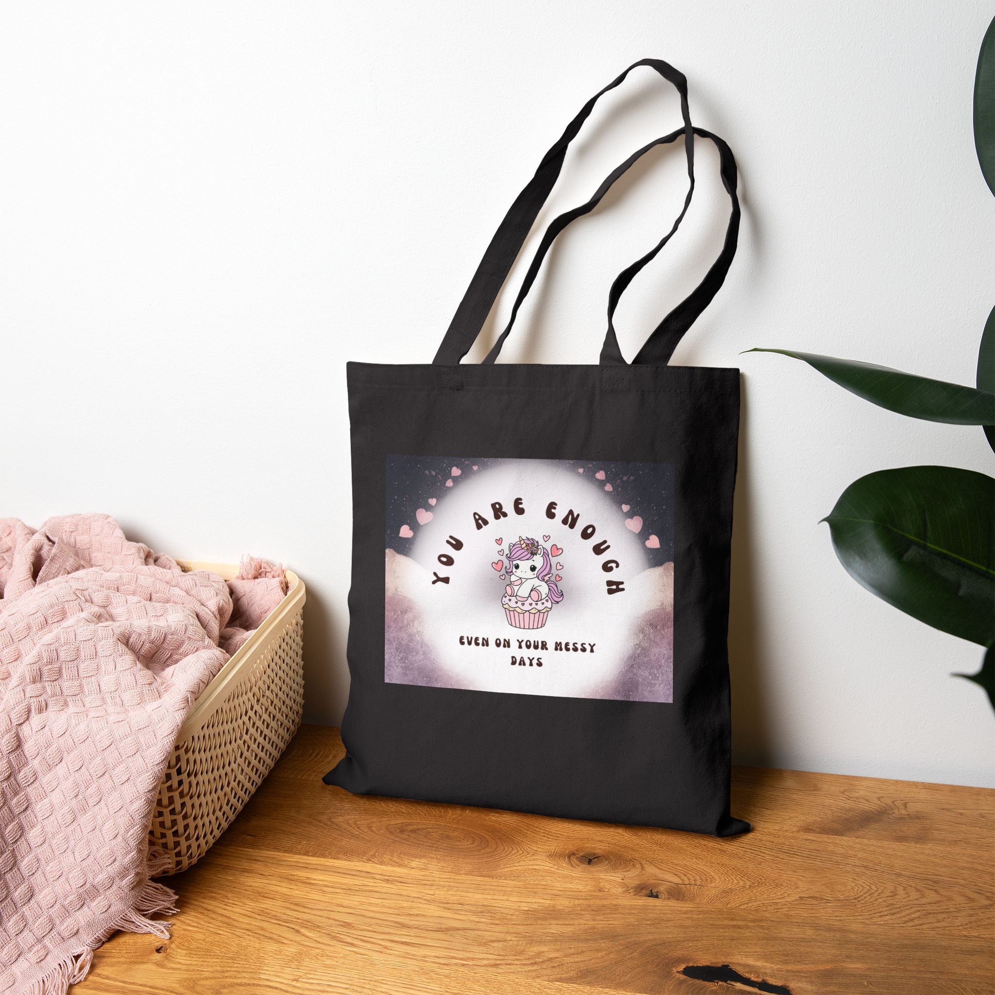 You Are Enough Unicorn Canvas Tote Bag — Inspirational Everyday Grocery Tote