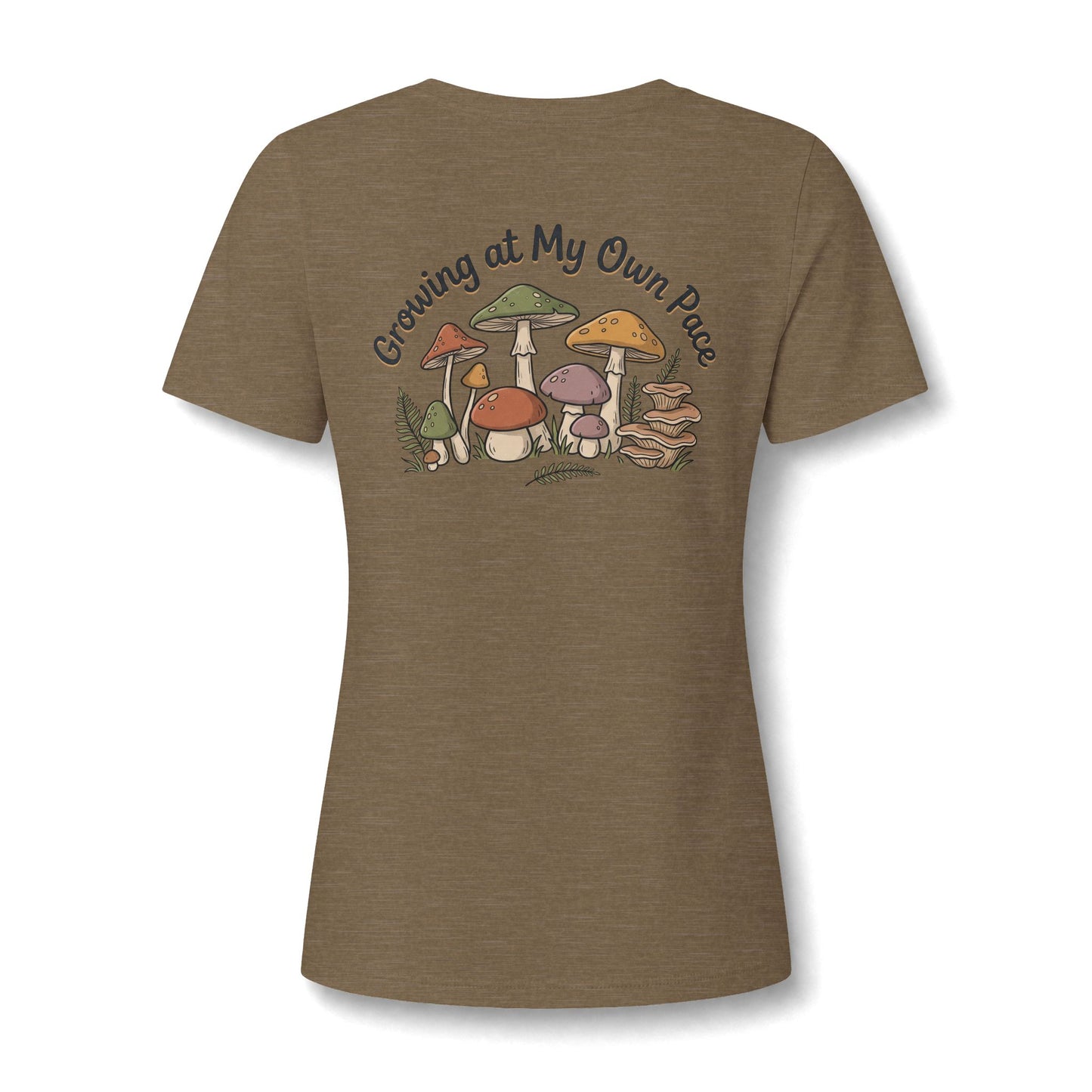 Womens Relaxed V Neck Mushroom Tee Growing At My Own Pace