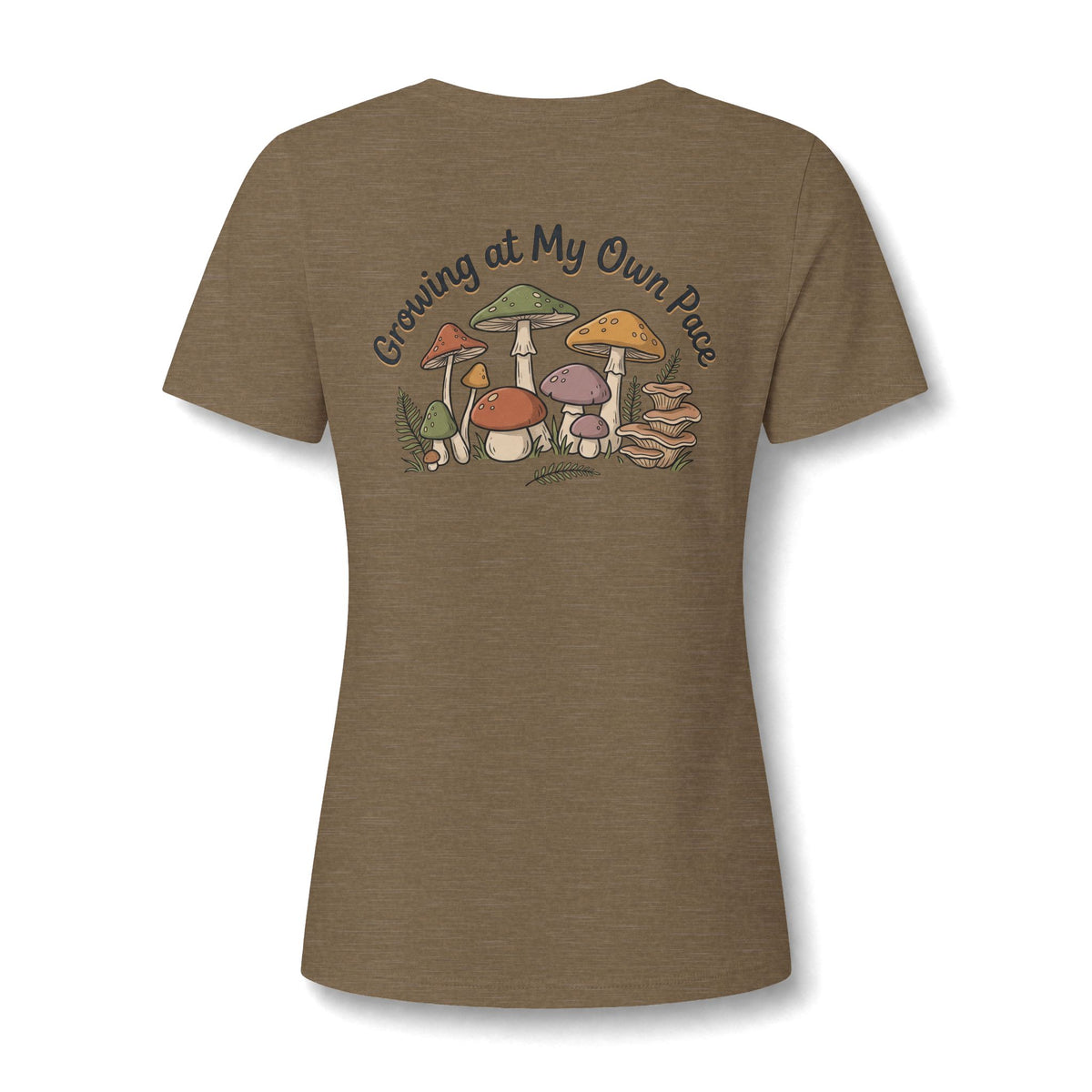 Womens Relaxed V Neck Mushroom Tee Growing At My Own Pace