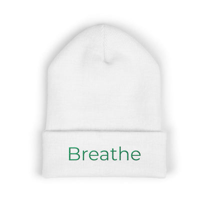 Breathe embroidered beanie | cuffed knit hat, minimalist text