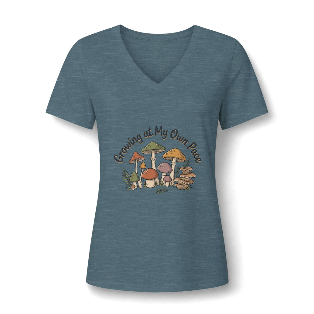 Growing At My Own Pace V Neck Tee Women's Mushroom Graphic Tee