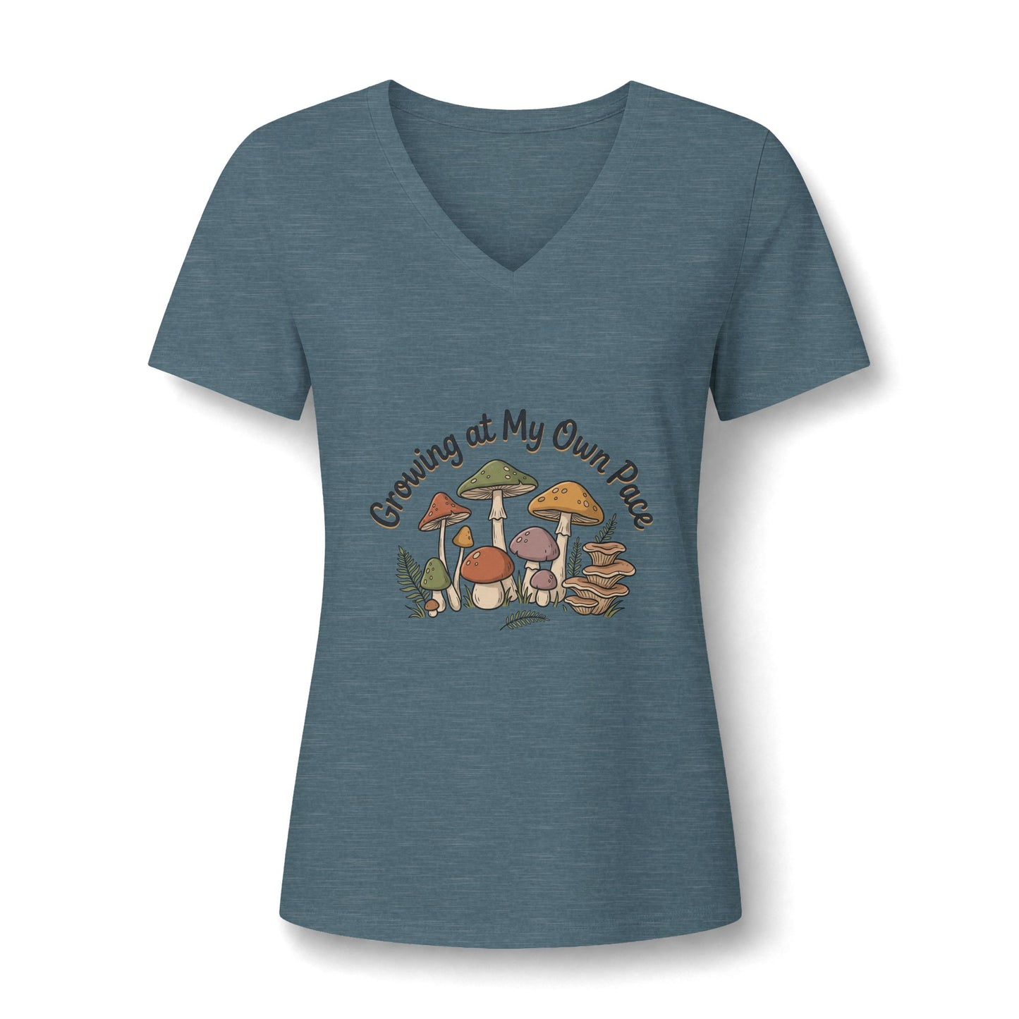Growing At My Own Pace V Neck Tee Women's Mushroom Graphic Tee