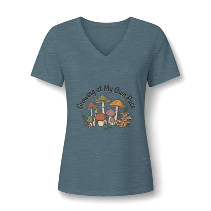 Growing At My Own Pace V Neck Tee Women's Mushroom Graphic Tee