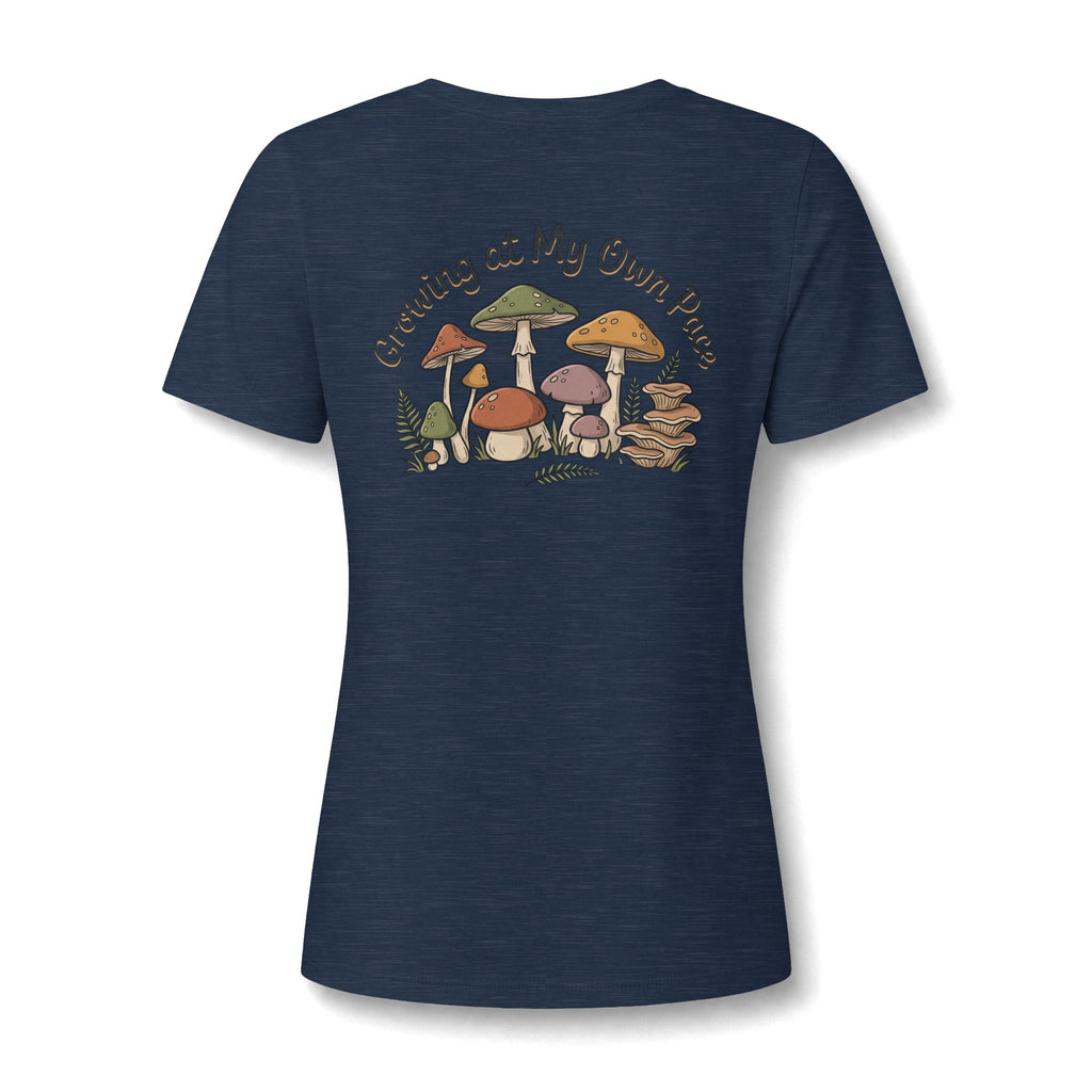 Womens Relaxed V Neck Mushroom Tee Growing At My Own Pace
