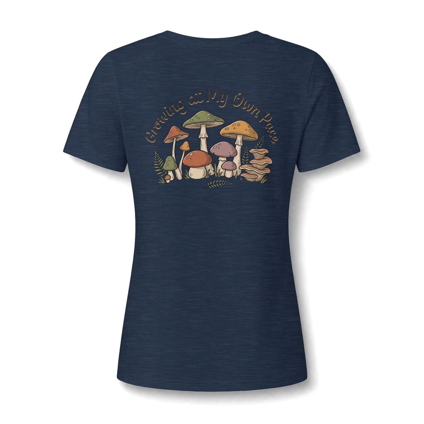 Womens Relaxed V Neck Mushroom Tee Growing At My Own Pace
