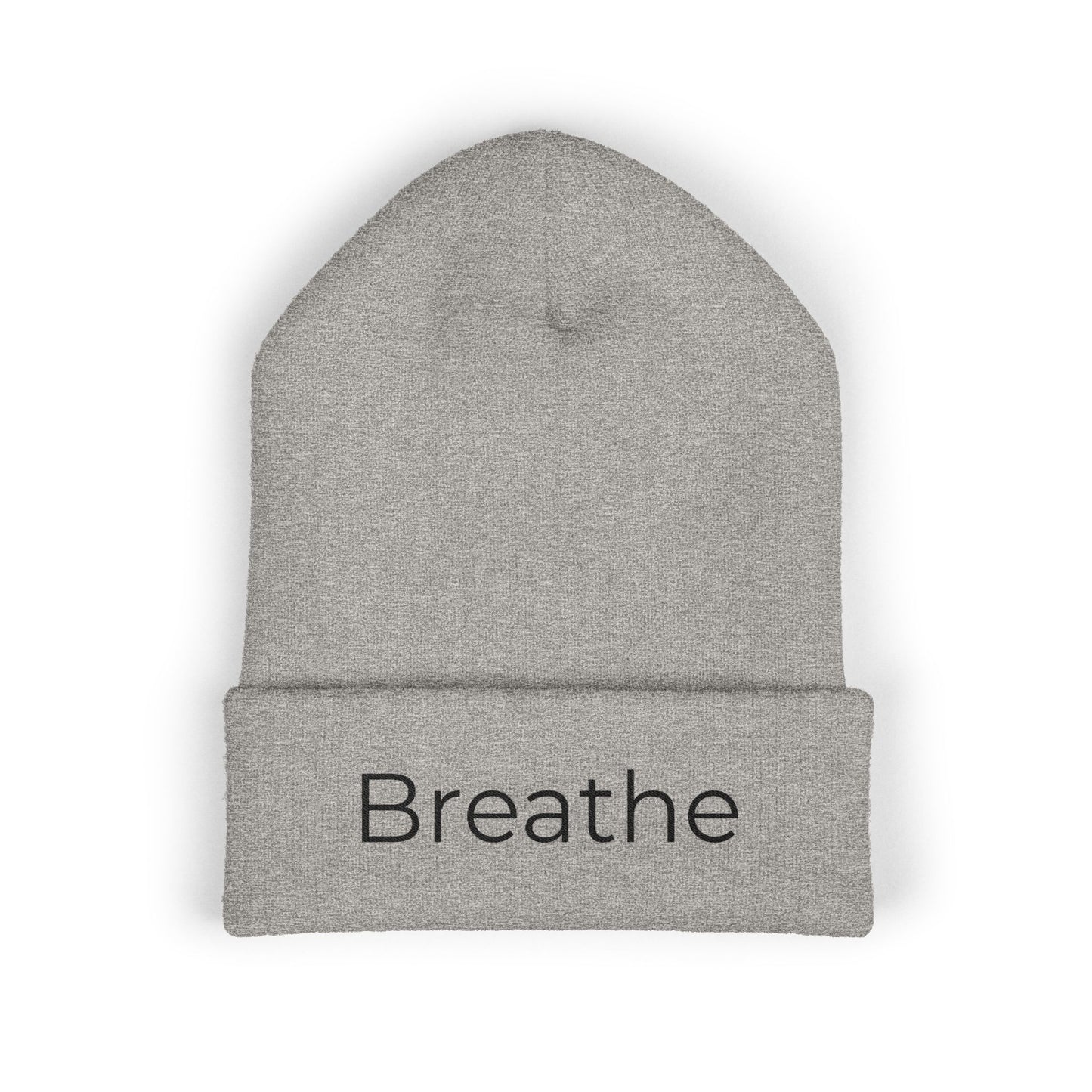 Breathe embroidered beanie | cuffed knit hat, minimalist text