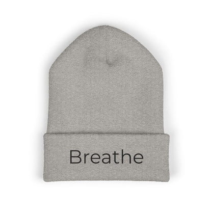 Breathe embroidered beanie | cuffed knit hat, minimalist text