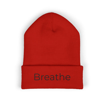 Breathe embroidered beanie | cuffed knit hat, minimalist text