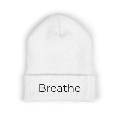 Breathe embroidered beanie | cuffed knit hat, minimalist text