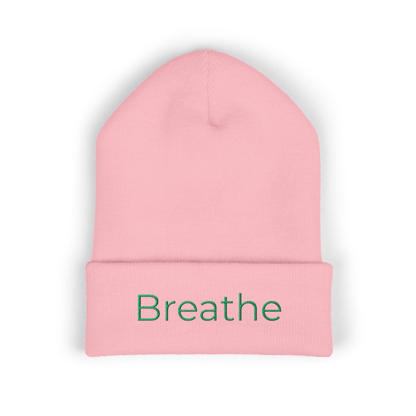 Breathe embroidered beanie | cuffed knit hat, minimalist text