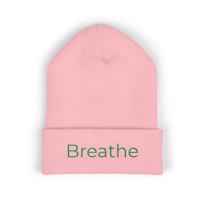 Breathe embroidered beanie | cuffed knit hat, minimalist text