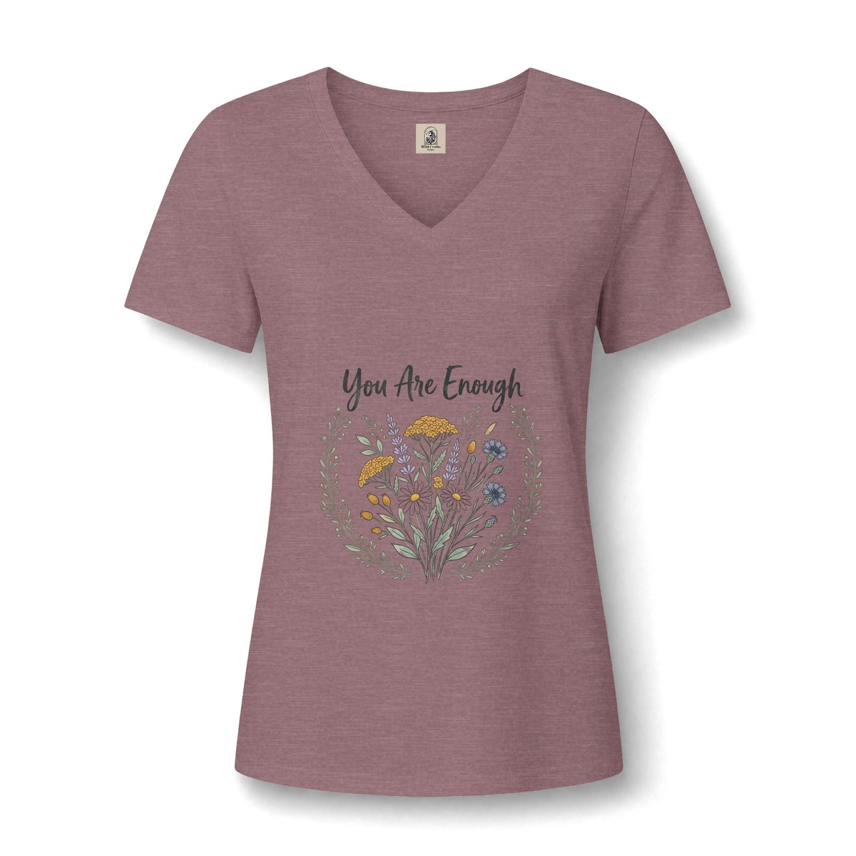 You Are Enough Floral V Neck Tee Womens Lightweight Summer Top